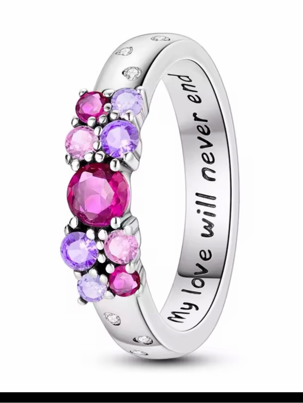925 Sterling Silver Pink & Purple Gemstone Cluster Ring — My Love Engraved